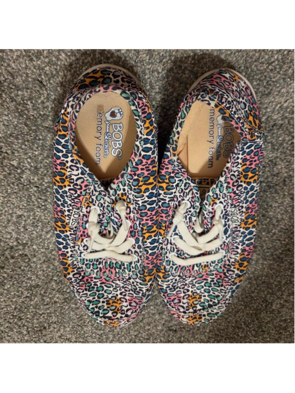 Multi-colored leopard print BOBS from skechers memory foam sneakers size 9 used